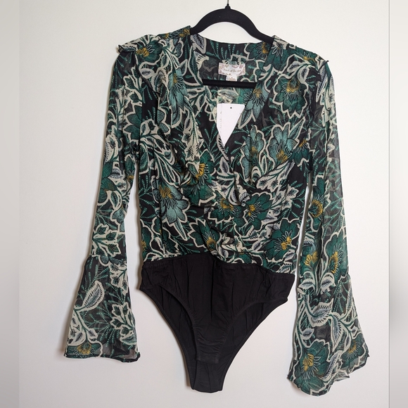 Band of The Free NWT Bonnie Emerald Floral Long Sleeve Bodysuit Size Medium - Picture 3 of 7
